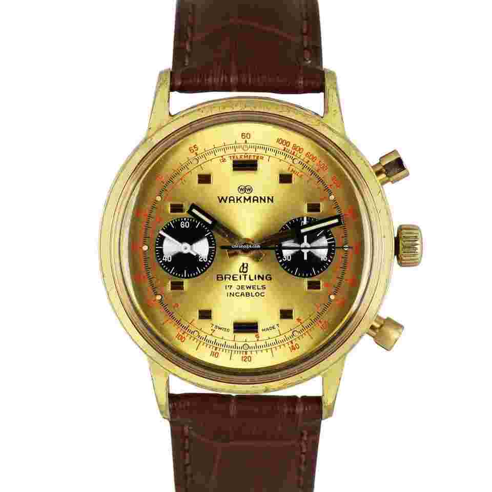 Wakmann
Rare Vintage WAKMANN BREITLING Signed Chronograph Incabloc Champagne 38mm Watch