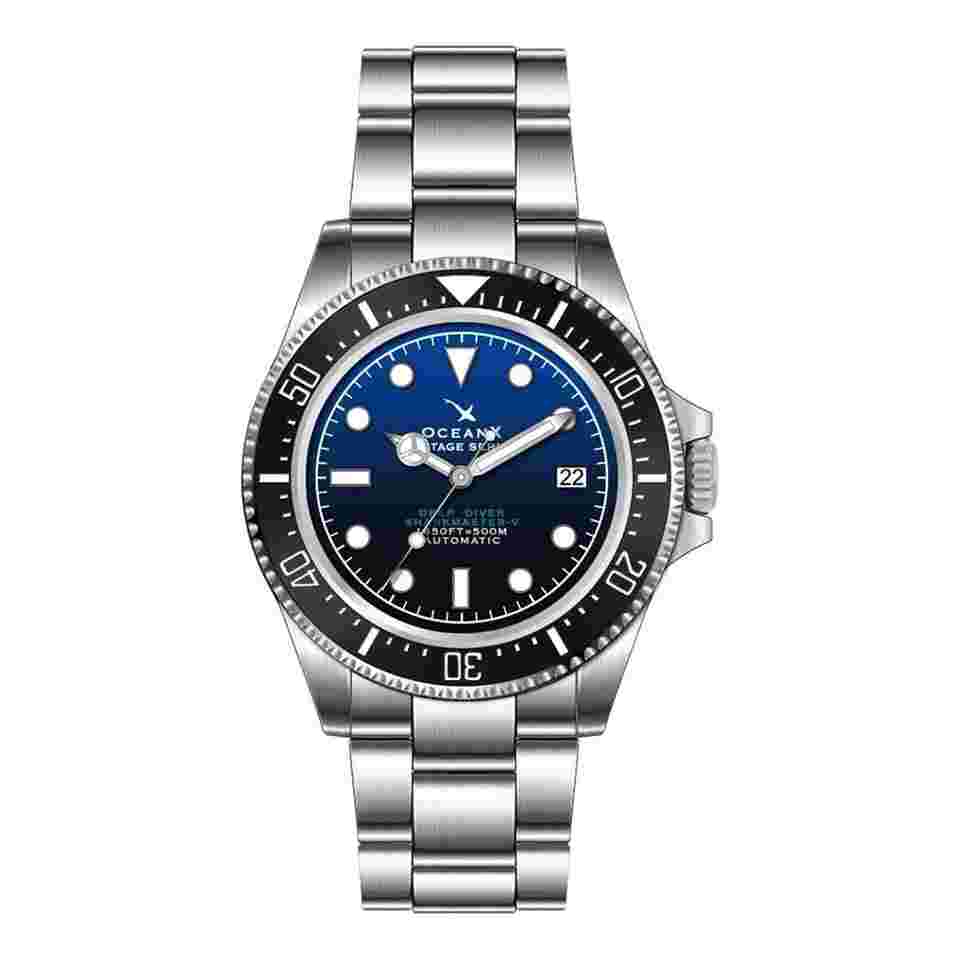 OceanX Sharkmaster-V Vintage Series 42mm Automatic Men Diver Watch Blue Dial VSMS527