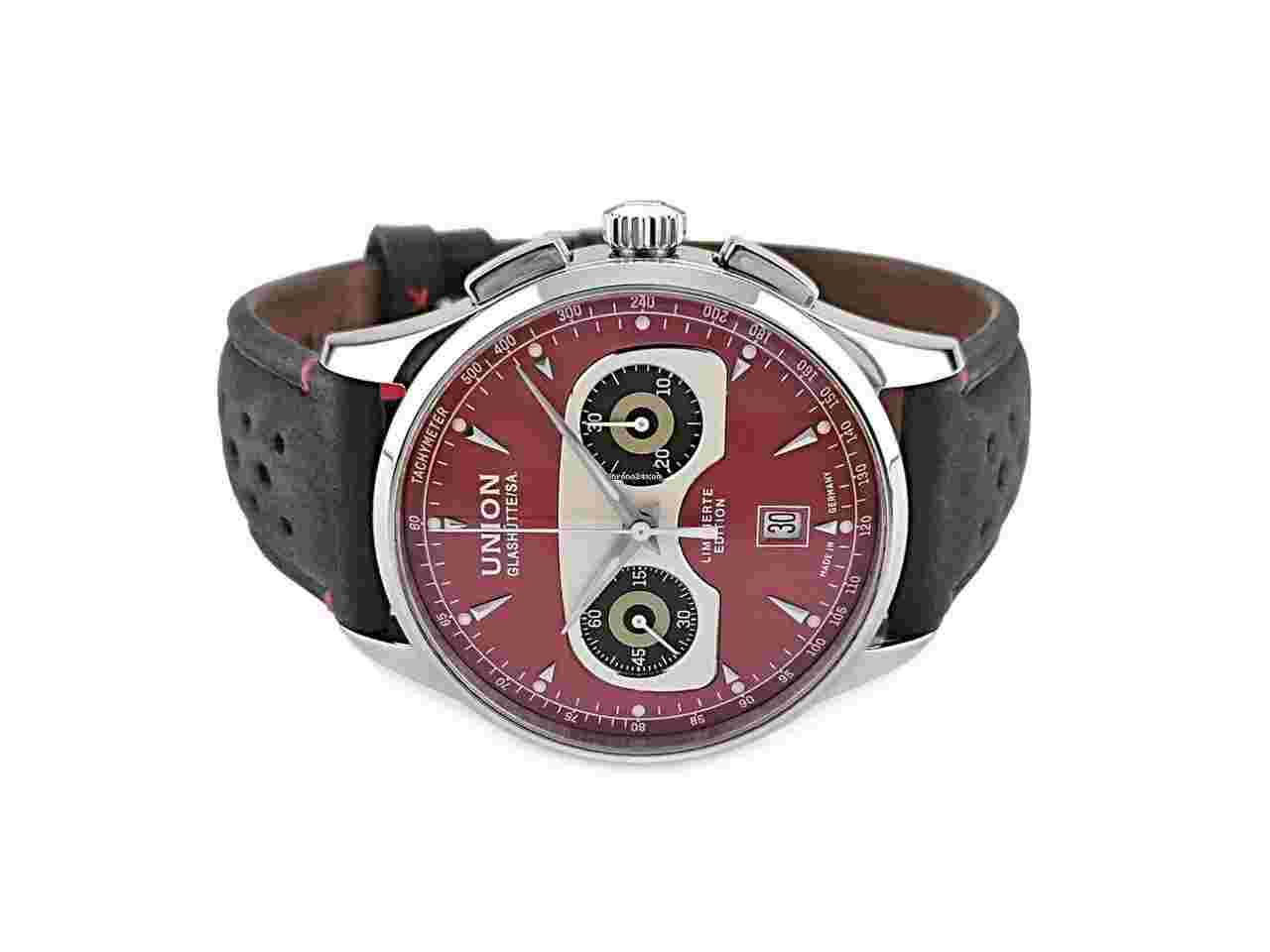 Union Glashütte Noramis Chronograph
Sachsen Classic 2020 Limited Edition Automatik Edelstahl 42mm zinnoberrotes Zifferblatt graues Lederband D008.427.16.421.09 Full Set Occasion Neu