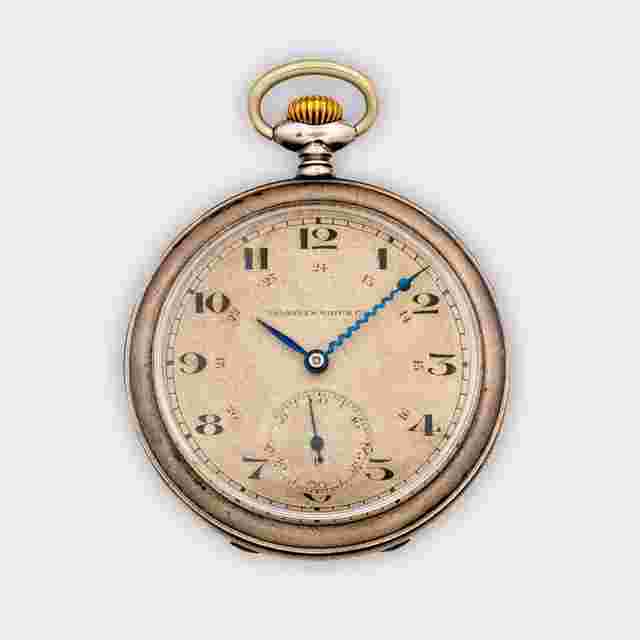 TAVANNES | One-of-a-Kind | Pocket Watch | Collector Set | 800 Solid Silver | Special Blue Hands | Red 24-Hour Notation | Vintage 1940s