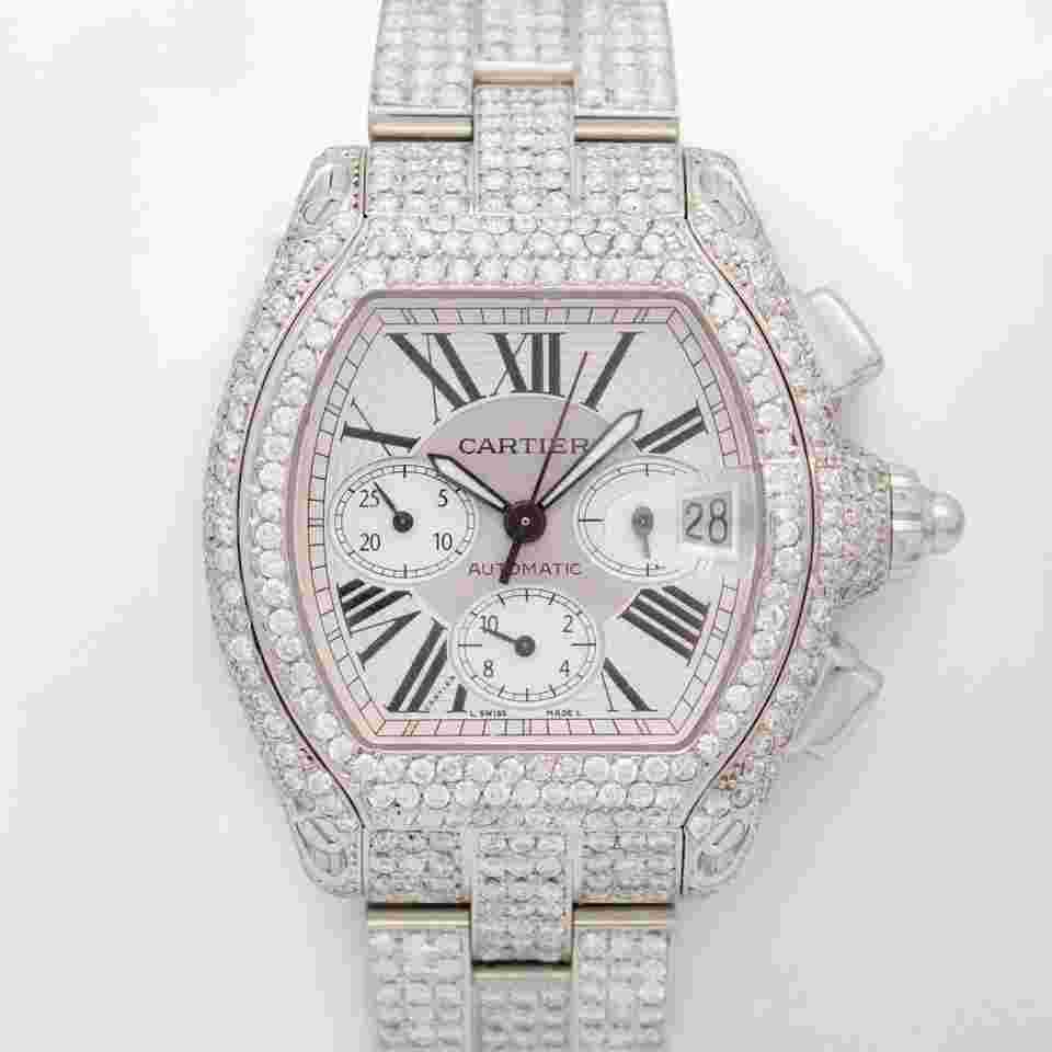Cartier Roadster
2618 Chrono Auto White Dial Steel Custom Iced Out Natural Diamonds w.B