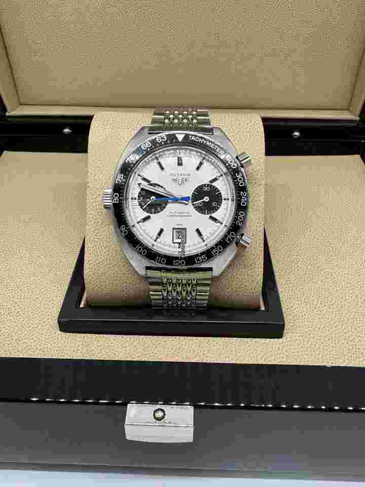 Heuer
Preowned Heuer Jo Siffert Autavia Stainless Steel White Dial Black Sub Dials