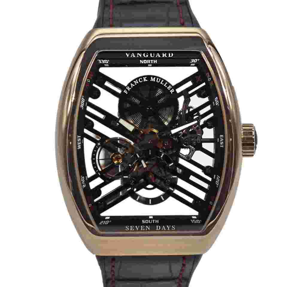 Franck Muller Vanguard
Skeleton Dial Seven Days Rose Gold Crocodile Bracelet V 45 S6 SQT MVT NR 5N NR