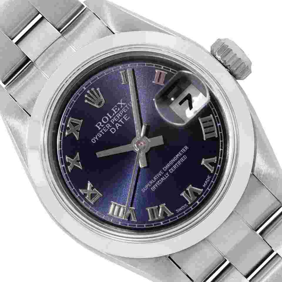 Rolex Oyster Perpetual Lady Date
Ladies Stainless Steel Blue Roman Smooth Bezel Watch With Oyster Band 26MM