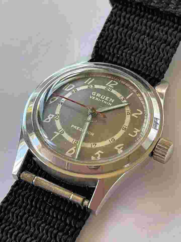 Gruen Precision
Very-Thin Precision Pan American Pilot Aviation Stainless Steel WWII 24Hours Swiss Made