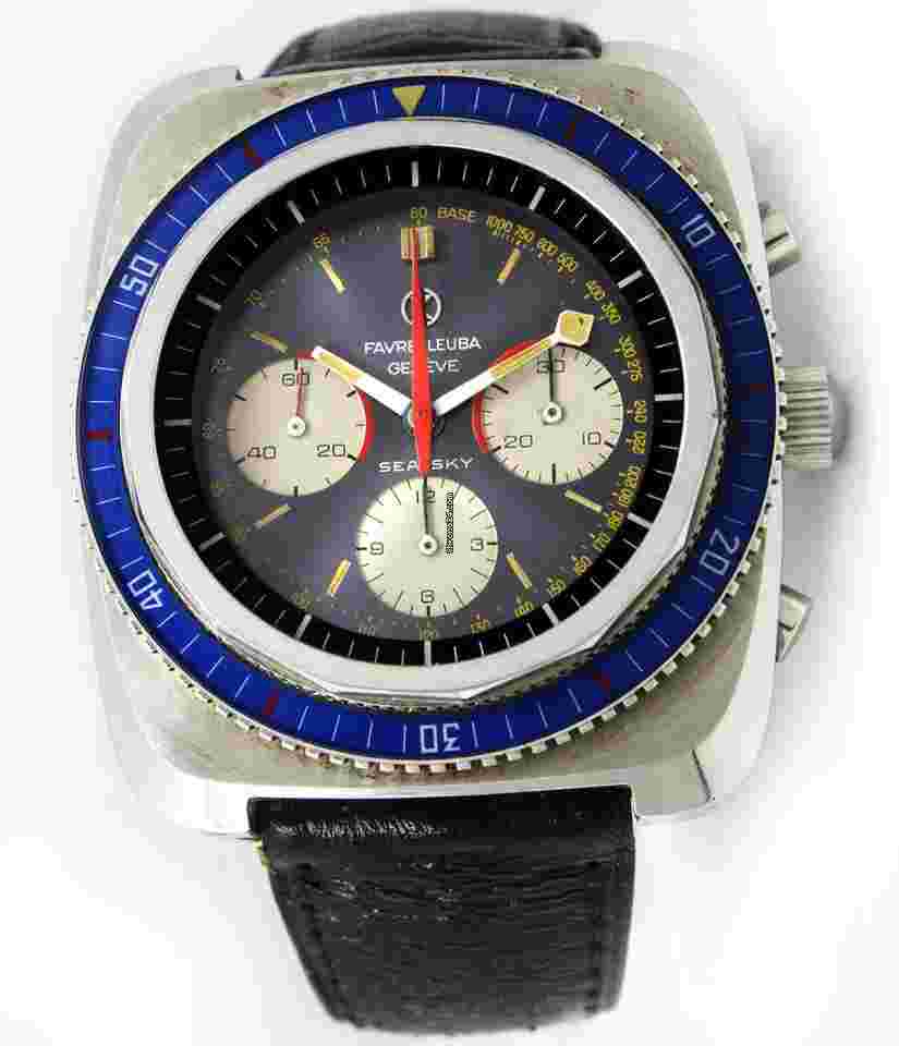 Favre-Leuba
Geneve Sea Sky Chronograph Original Grey Dial Valjoux Steel Mens Vintage Watch Ref 33043