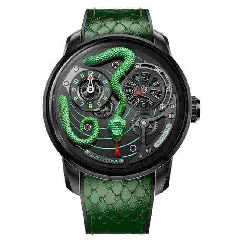 Lucky Harvey 3D Snake Dial Automatic Mechanical Watches for Men Sapphire Waterproof Funny