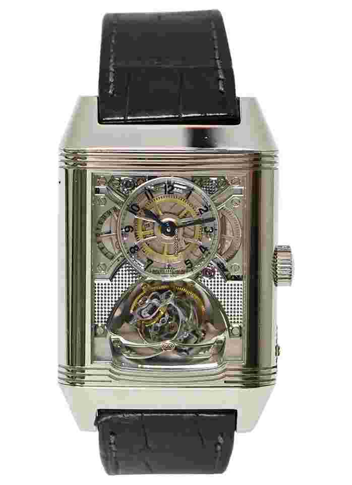 Jaeger-LeCoultre Reverso Gyrotourbillon 2
in Platinum on Black Leather Strap with Openwork Dial