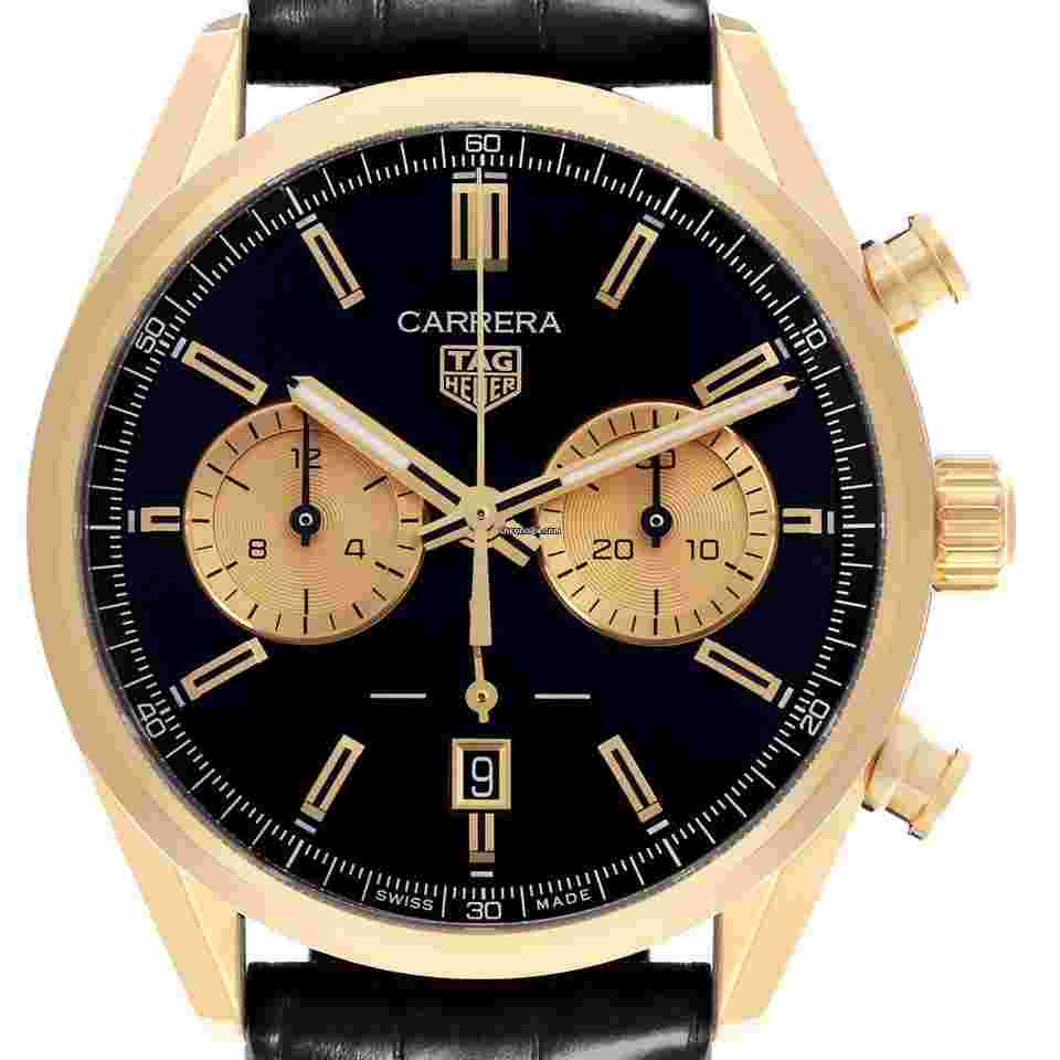 TAG Heuer Carrera
Black Dial Yellow Gold Mens Watch CBN2044 Box Card