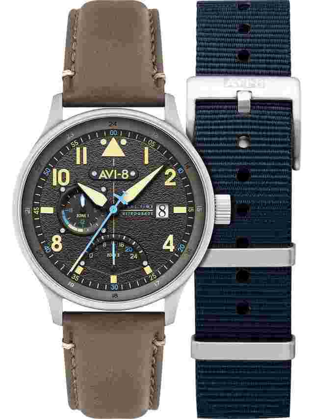 AVI-8 AV-4101-09 Herrenuhr Hawker Hurricane McKellar Dual Time GMT 44mm 5ATM