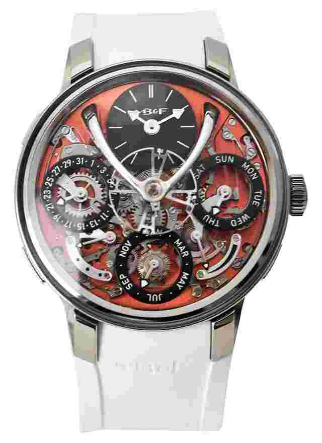 MBandF Legacy Machine Perpetual EVO in Zirconium Limited to 15 Pieces on White Rubber Strap with Orange Baseplates--Includes additional Grey Rubber Strap