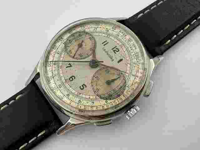 Leonidas Manual Wind Chronograph Cal Landeron 48 Chrome Plated - 35 mm Vintage - Working Properly