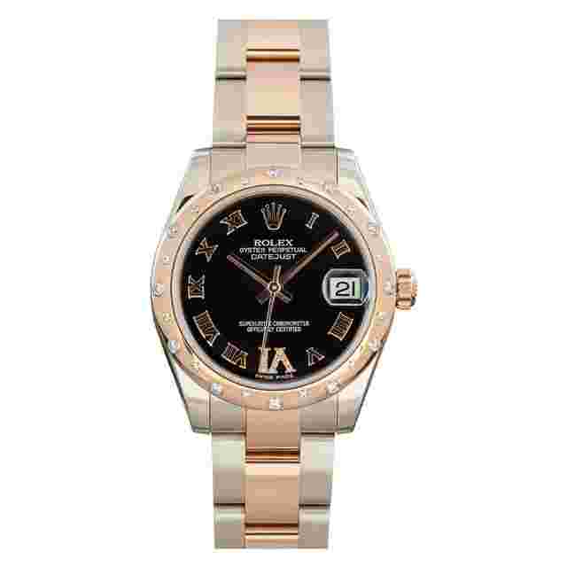 Rolex Datejust 31 Ladies Datejust 178341 31mm Black Dial Scattered Diamond Bezel Oyster Band Steal/Rose Gold Watch