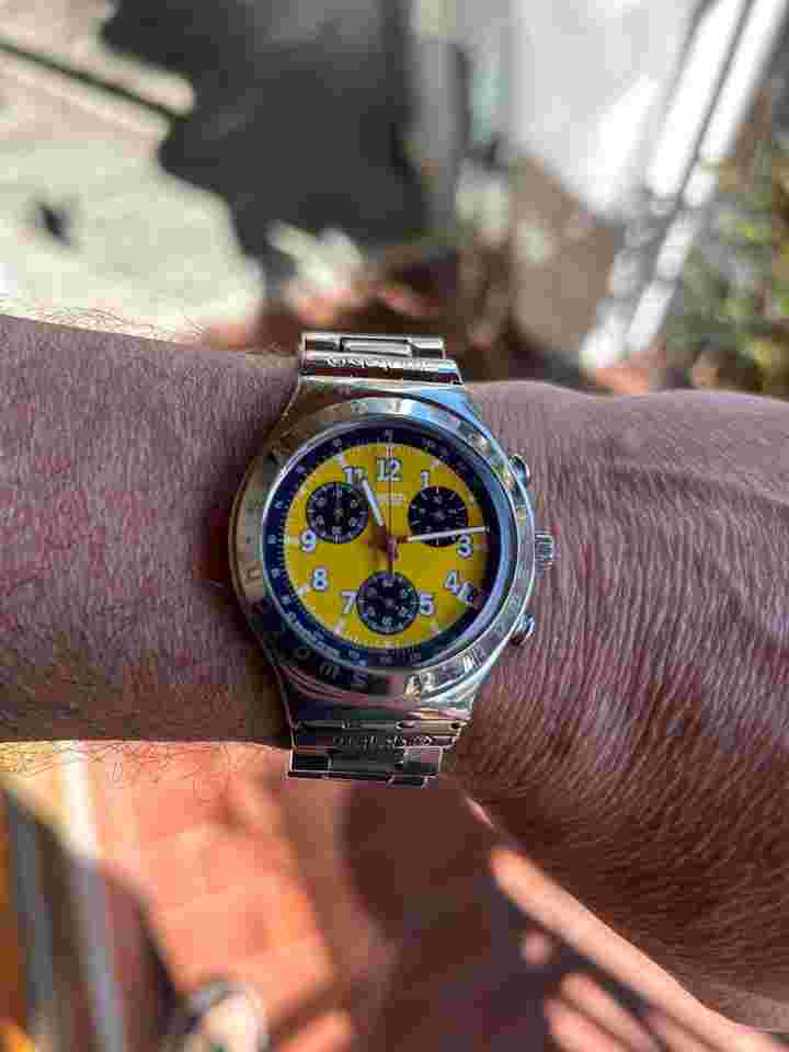 Swatch Irony Chrono YCS406 Yellow Dial Quartz Chronograph Swatch Irony Chrono Secret Agent Yellow – Full Set 1998
