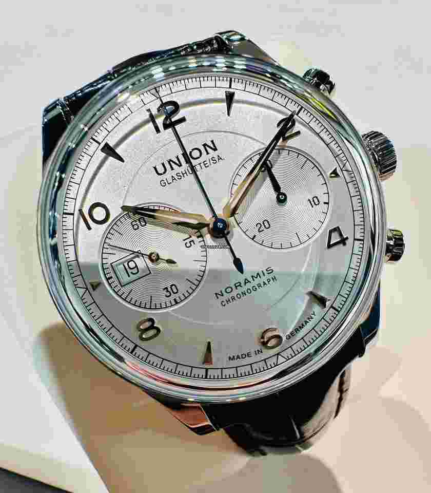 Union Glashütte Noramis Chronograph Ungetragene Noramis Chronograph mit Lederband Full Set
