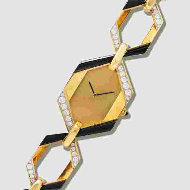 Gérald Genta Yellow Gold Onyx & Diamond Watch