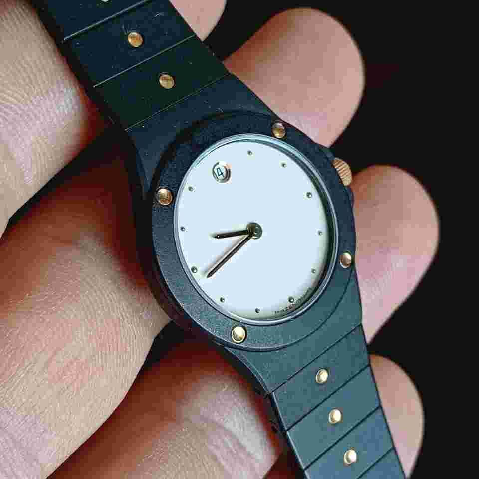 Zenith Meseum Lady Quartz St.Steel/PVD Black - Avory Dial Vintage 90 NOS Applied indexes and gold hands Date at 12 o'clock